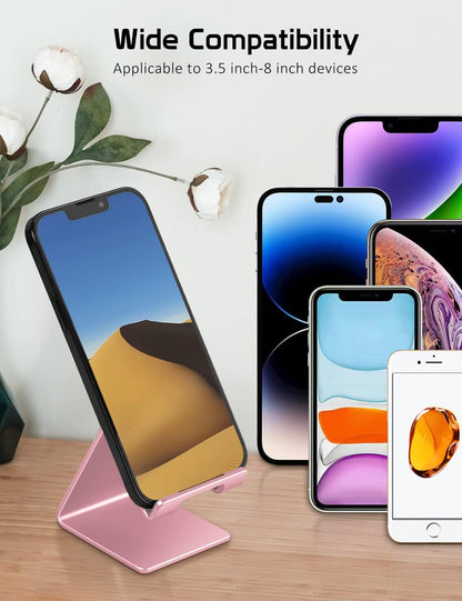 Cell Phone Stand Holder -  Aluminum Desktop Solid Portable Universal Desk Stand Compatible with All Mobile Smart Phone Huawei Iphone X 8 7 6 plus 5 Ipad Mini Tablet Office Decor (Rose Gold)