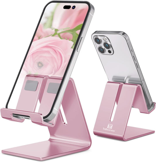 Cell Phone Stand Holder -  Aluminum Desktop Solid Portable Universal Desk Stand Compatible with All Mobile Smart Phone Huawei Iphone X 8 7 6 plus 5 Ipad Mini Tablet Office Decor (Rose Gold)
