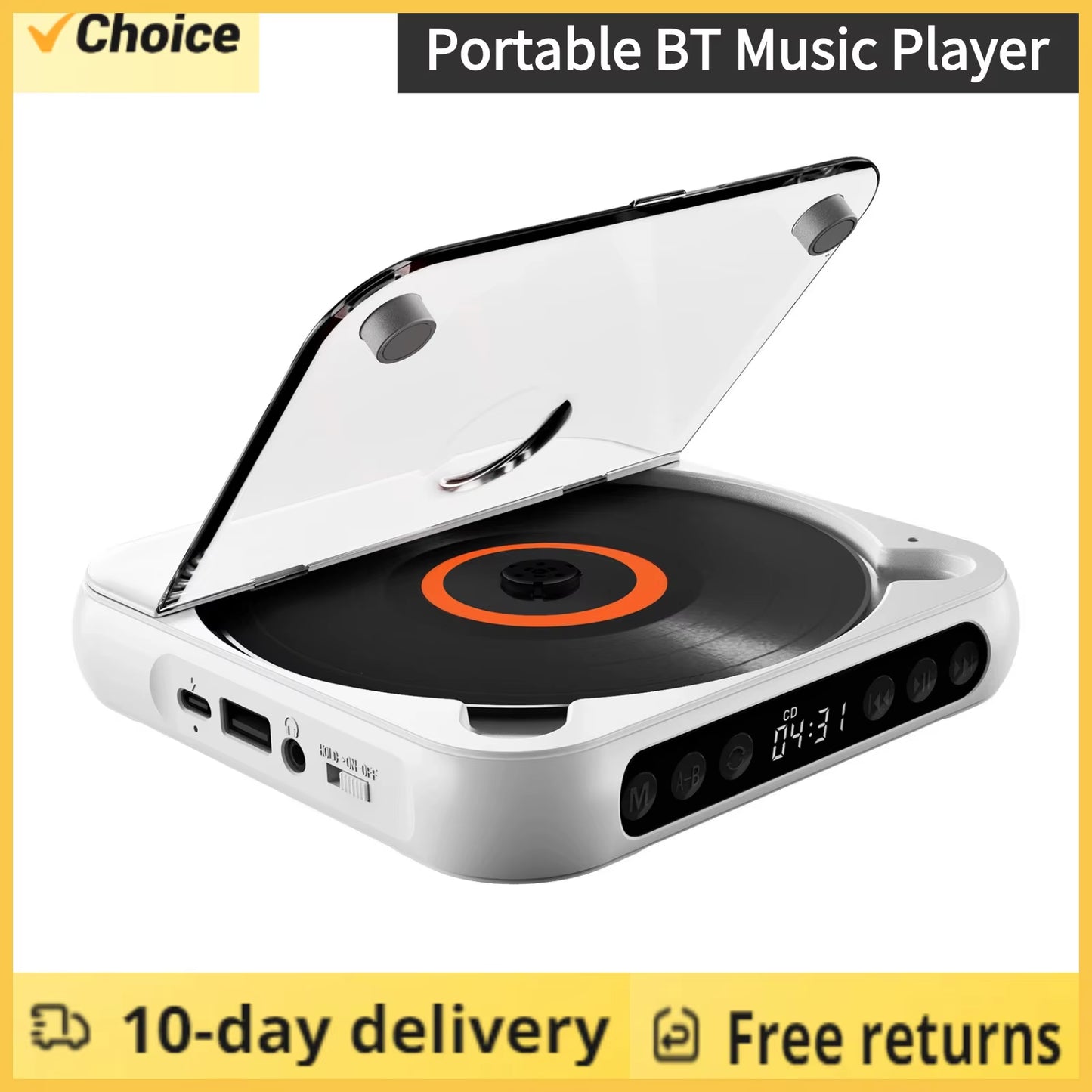 SpinWave™ Portable CD & Bluetooth Music Player – Classic Sound Meets Modern Freedom