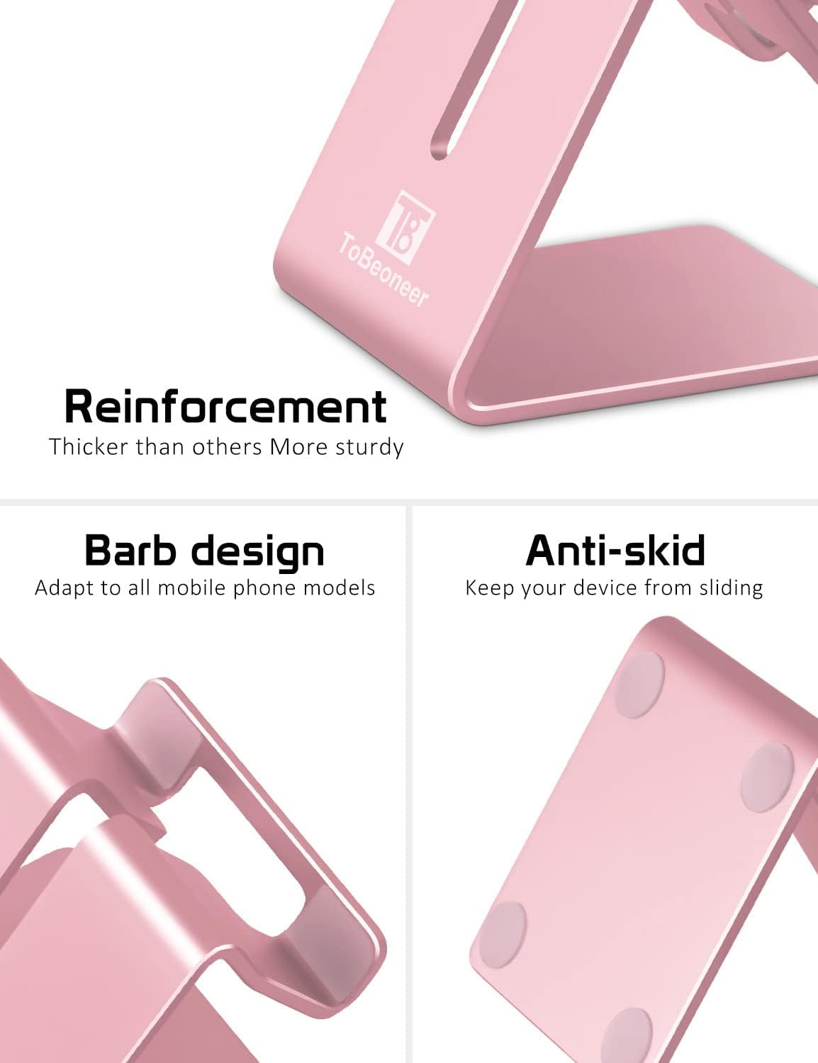 Cell Phone Stand Holder -  Aluminum Desktop Solid Portable Universal Desk Stand Compatible with All Mobile Smart Phone Huawei Iphone X 8 7 6 plus 5 Ipad Mini Tablet Office Decor (Rose Gold)